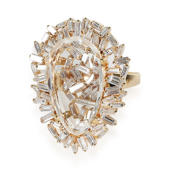 Suzanne Kalan One Of A Kind Baguette Diamond & Crystal Ring in 18K Yellow Gold - Picture 1 of 3